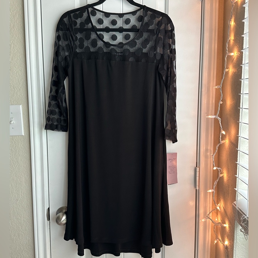 NWT-SM- Nina Leonard Polkadot Illusion Dress Black